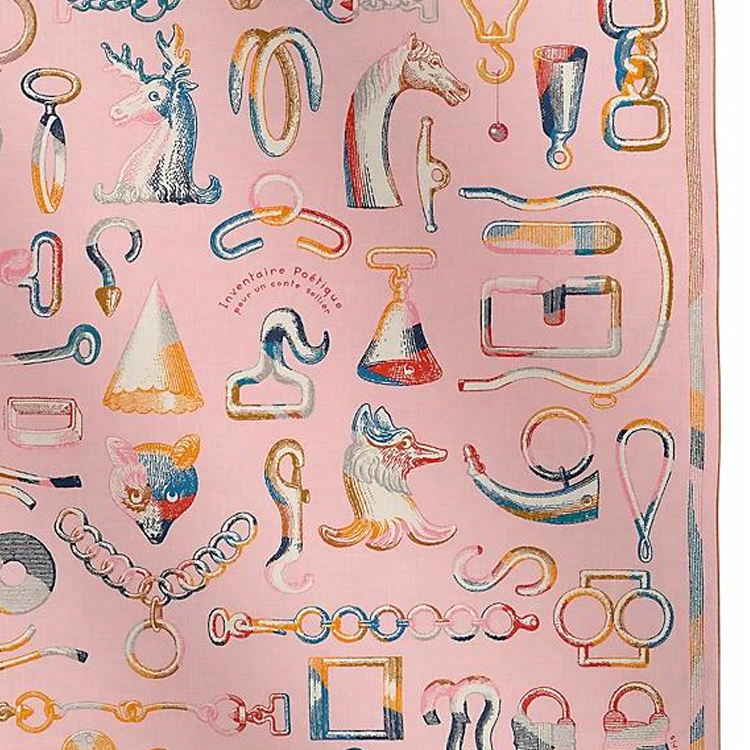 (Women) HERMES  Pink Silk Scarf with Animal Chain Print Design. H244193Sv08 圖 3