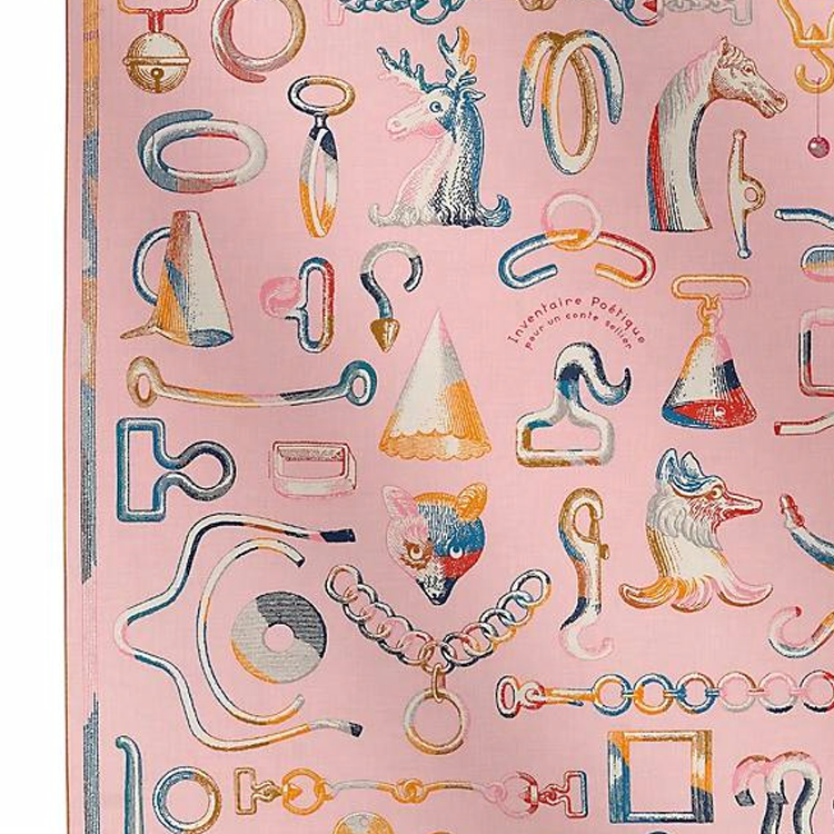 (Women) HERMES  Pink Silk Scarf with Animal Chain Print Design. H244193Sv08 圖 4