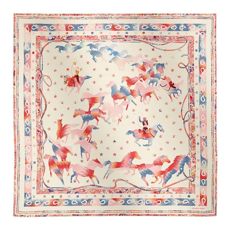 (Women) HERMES  Pink Silk Scarf with Pattern Design. H004274S 01