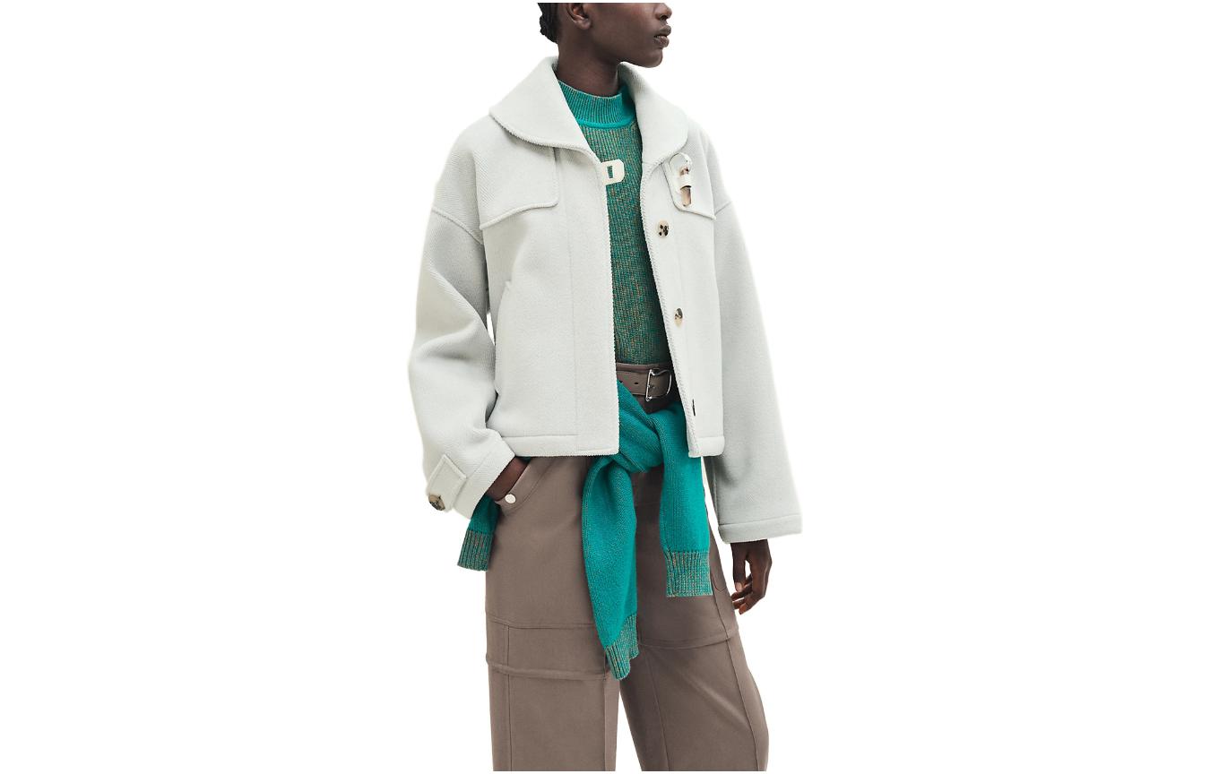 Order (Women) HERMES  Plain Short Wool Coat with Lapel and Long Sleeves H3H0149DK6H