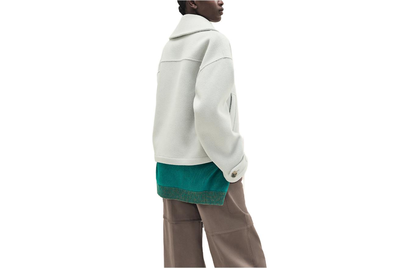 Lookbook (Women) HERMES  Plain Short Wool Coat with Lapel and Long Sleeves H3H0149DK6H