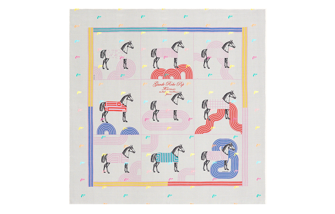 (Women) HERMES "Pop Art Horse Draped" 80cm Silk Scarf  White H033896S-01 圖 2