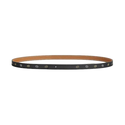 (Women) HERMES Printed Calfskin Leather Belt Black/Gold 1.3cm Wide. H010774UAAA070