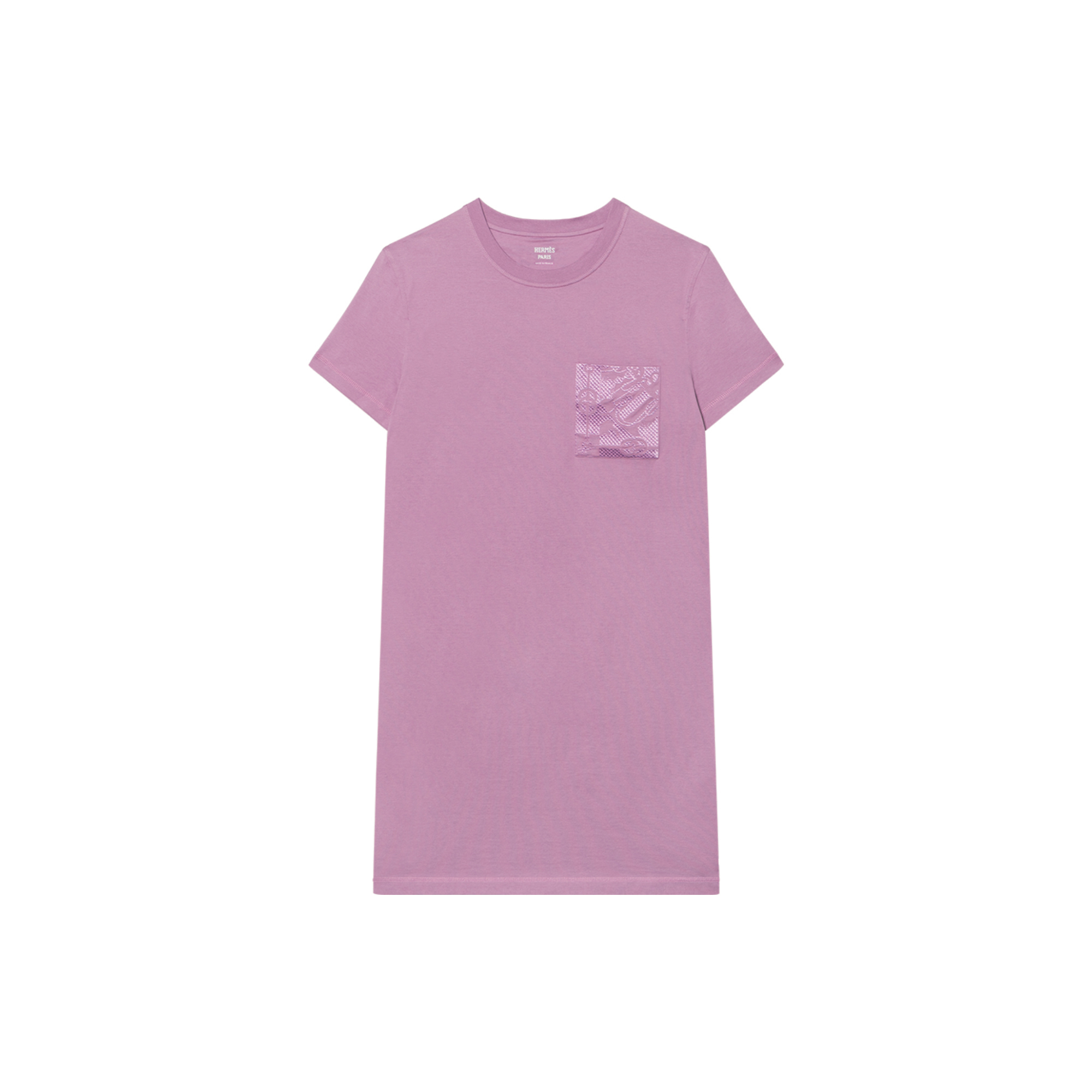 (Women) HERMES  Purple Embroidered Pocket Short Sleeve Dress. H2E4508DU5C