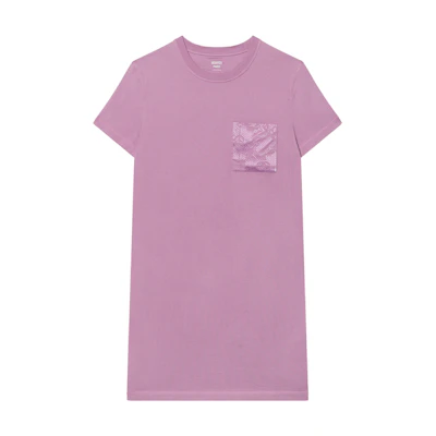 (Women) HERMES Purple Embroidered Pocket Short Sleeve Dress. H2E4508DU5C