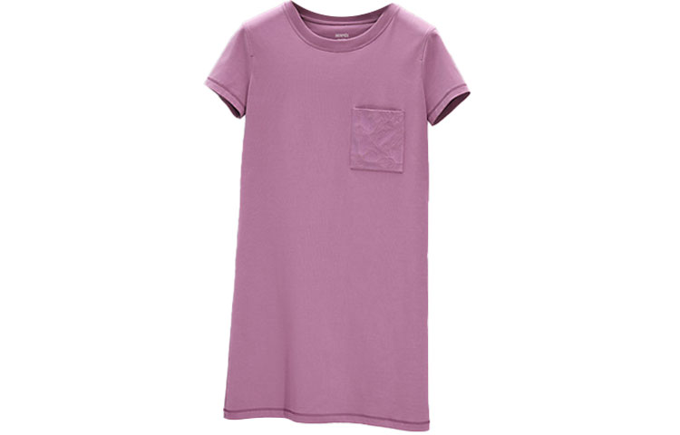 Order (W) HERMES Vestido Morado Bordado con Bolsillo y Manga Corta. H2E4508DU5C