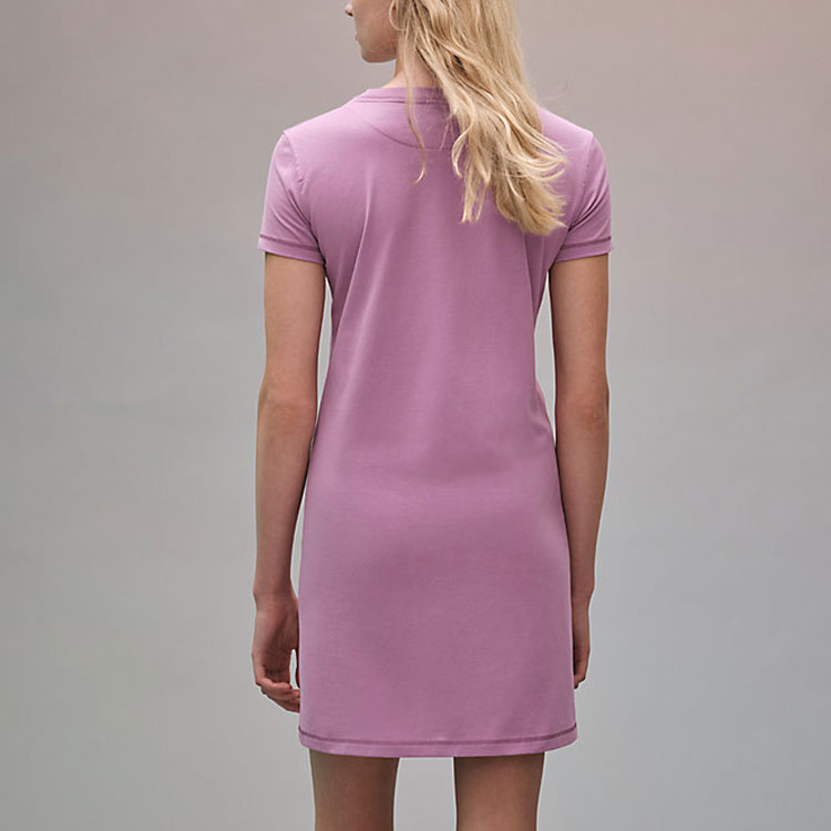 Shop (W) HERMES Vestido Morado Bordado con Bolsillo y Manga Corta. H2E4508DU5C