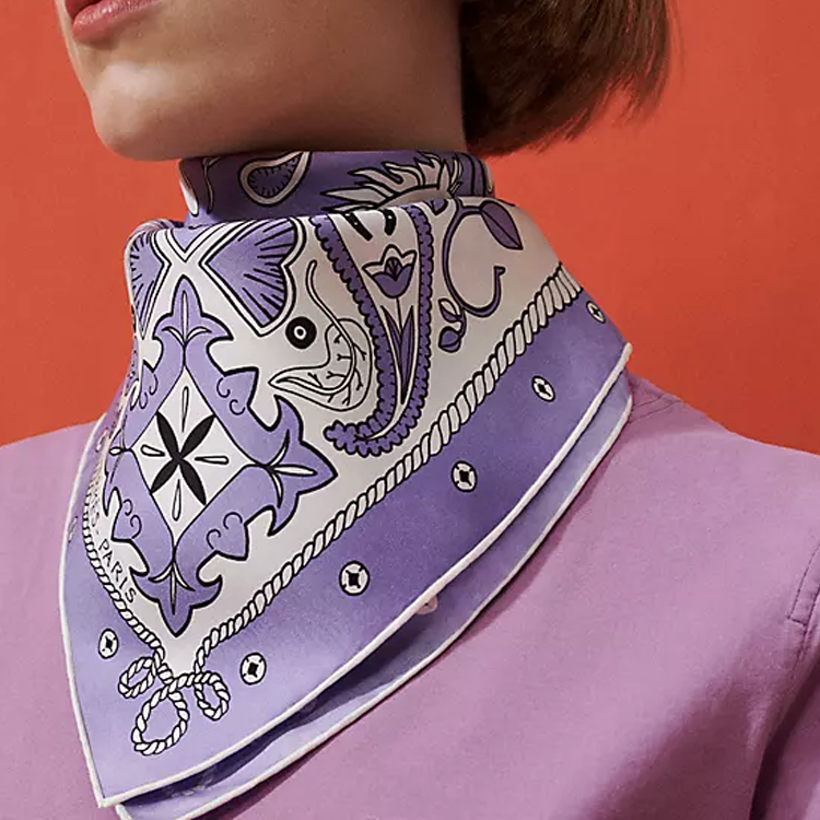 (Women) HERMES  Purple Printed Silk Scarf H044100Sv07 圖 5
