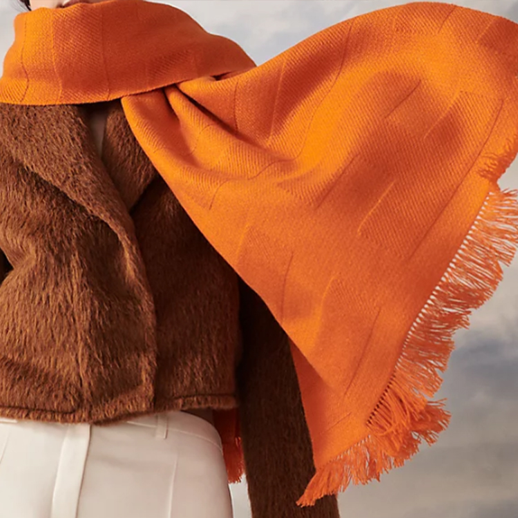 (Women) HERMES  Rayee Knitted Scarf with H Pattern in Orange. H269127S-02 圖 3