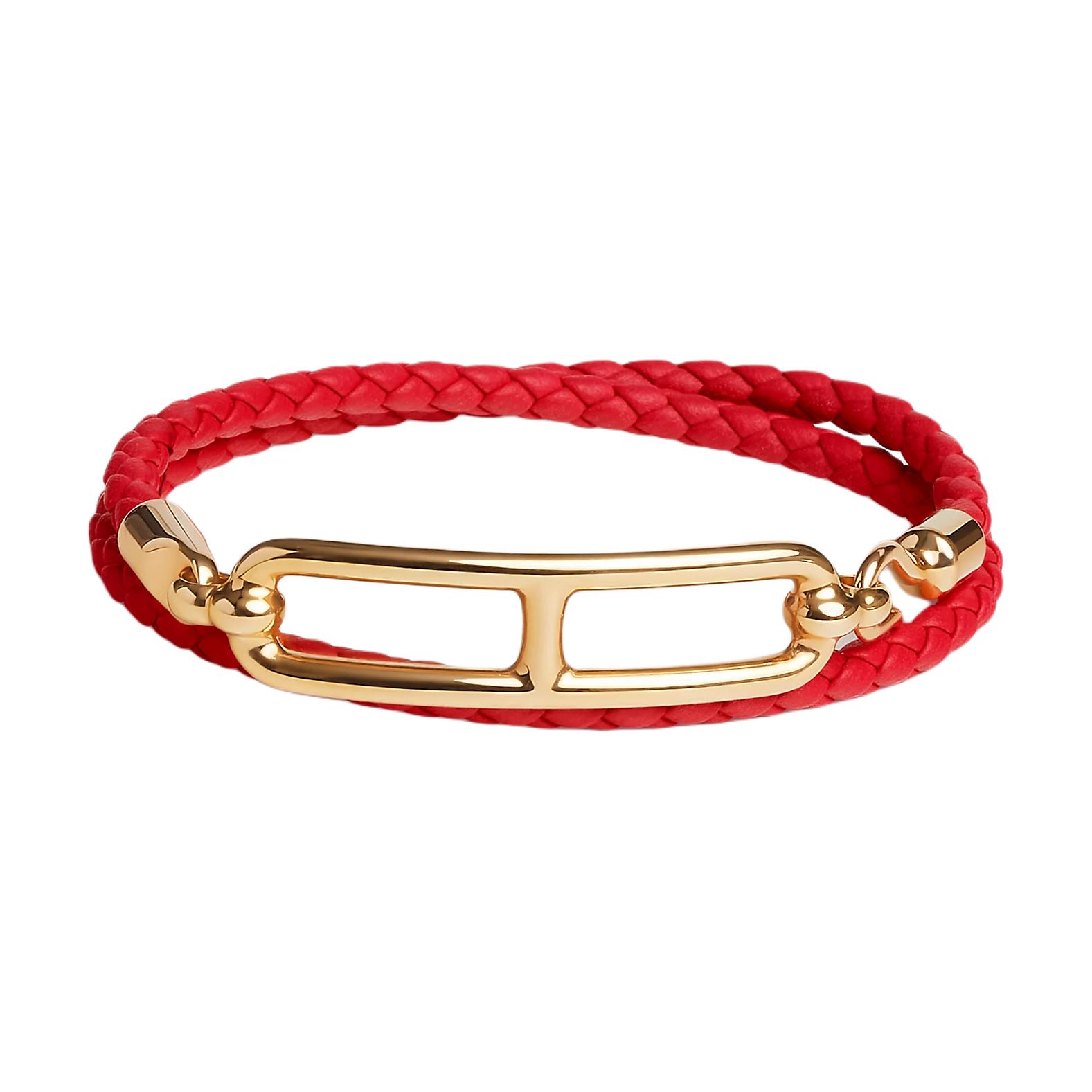 (Women) HERMES  Red Braided Leather Bracelet H071727FOS3T2