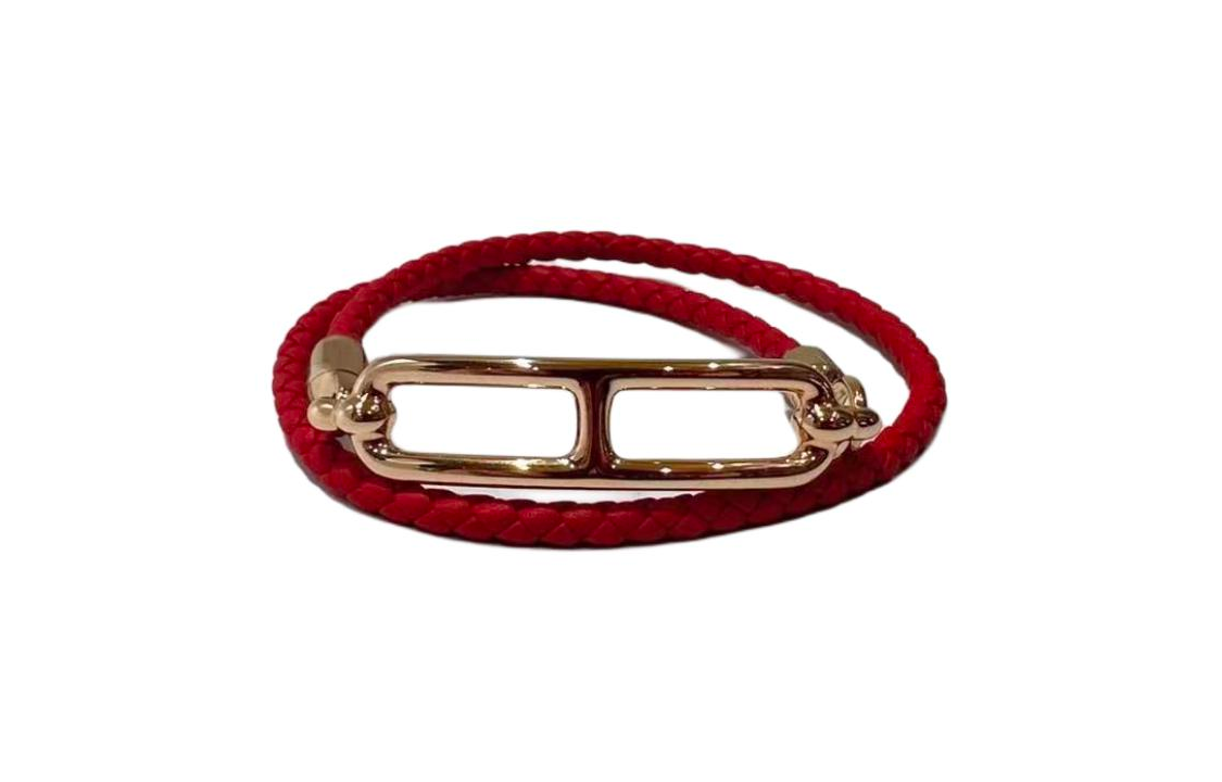 Order (W) 에르메스 레드 브레이디드 가죽 팔찌 H071727FOS3T2