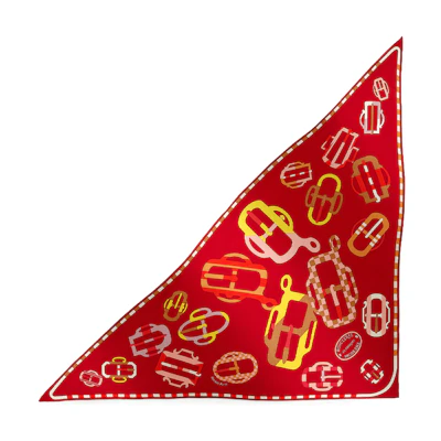 (Women) HERMES Red Geometric Print Silk-Cashmere Scarf H364113Sv04