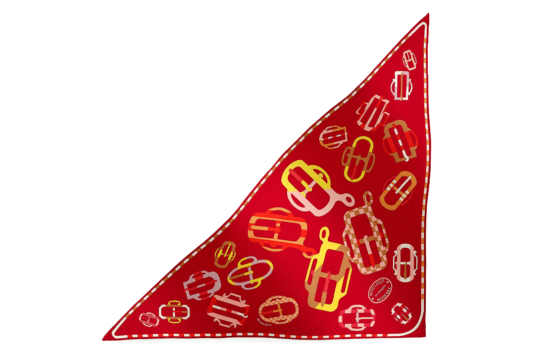 (Women) HERMES  Red Geometric Print Silk-Cashmere Scarf H364113Sv04 圖 2