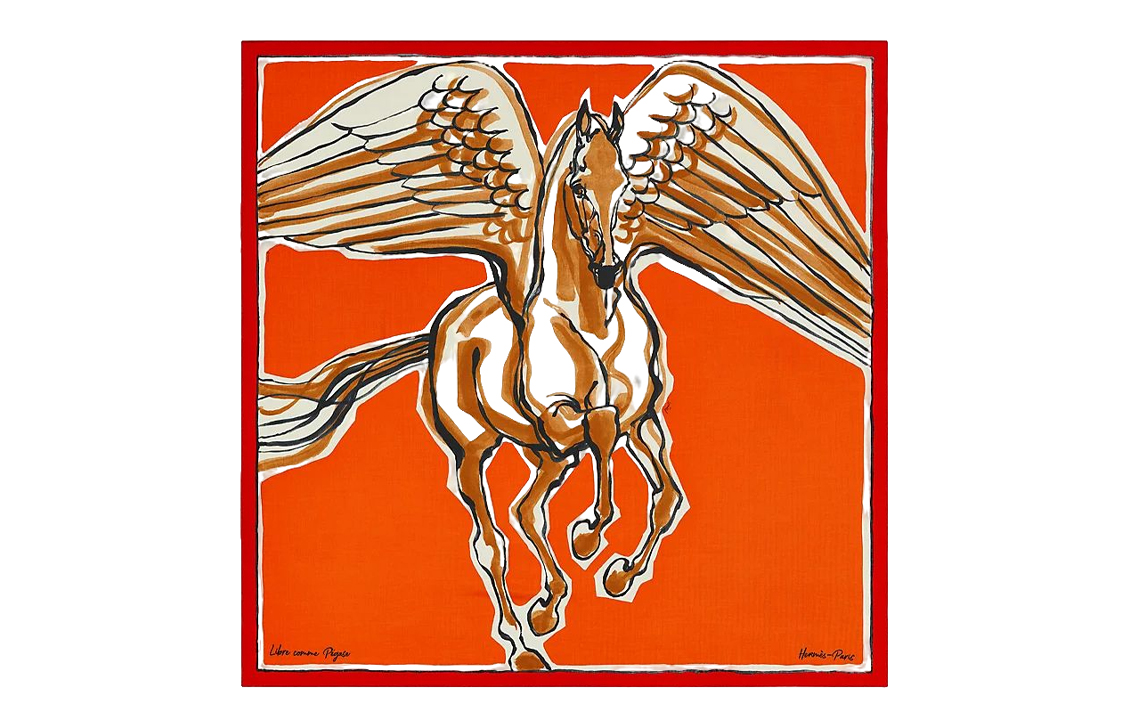 (Women) HERMES  Red Pegasus Scarf - Stylish, Elegant, Fashionable. H243802S-12