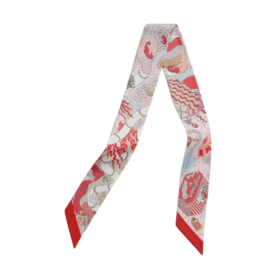 (Women) HERMES Red Silk Scarf with Aquapark Print Design. H063806Sv04