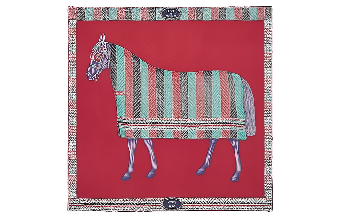 (Women) HERMES  Red Silk Scarf with Horse Print Design. H073426S 07