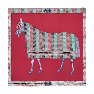(Women) HERMES Red Silk Scarf with Horse Print Design. H073426S 07