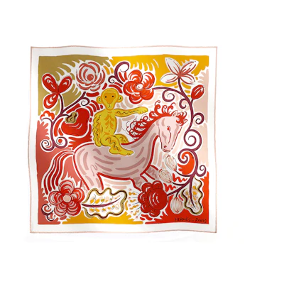 (Women) HERMES Red Silk Scarf with Printed Design. H893008Sv11