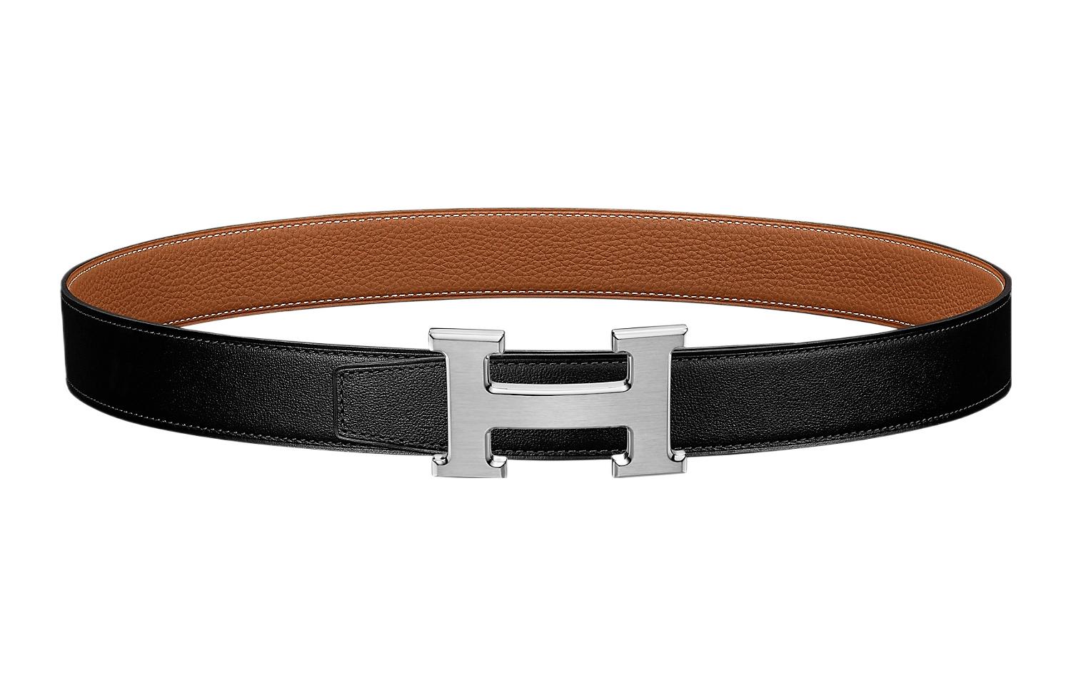 (Women) HERMES  Reversible Belt Togo Epsom Calfskin Black 3.2cm H064544CB86-H073967CAAA105