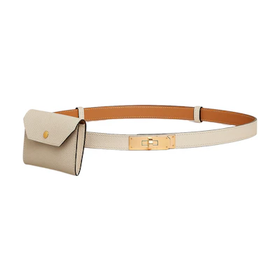 (Women) HERMES Reversible Calfskin Leather Belt, Smooth Buckle, Beige, 1.8cm Wide H081120CC10