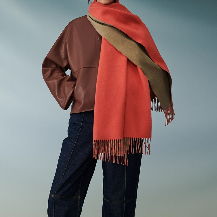 (Women) HERMES  Reversible Casual Fashion Knit Scarf Pink/Brown. H259084S 56 圖 3