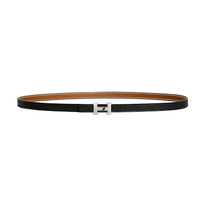 (Women) HERMES Reversible H-Buckle Leather Belt Black/Brown 1.3cm Wide H010614UK05H065538CAAB065