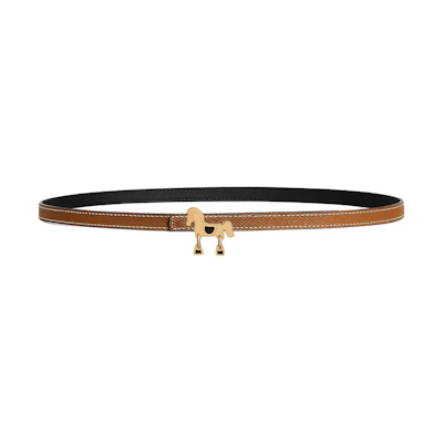 (Women) HERMES Reversible Leather Belt Brown/Black with Horse Buckle 1.3cm Wide H010752UC89 H065538CAAB075