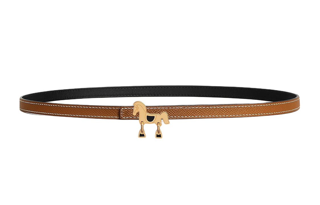 Order (Women) HERMES  Reversible Leather Belt Brown/Black with Horse Buckle 1.3cm Wide H010752UC89 H065538CAAB075