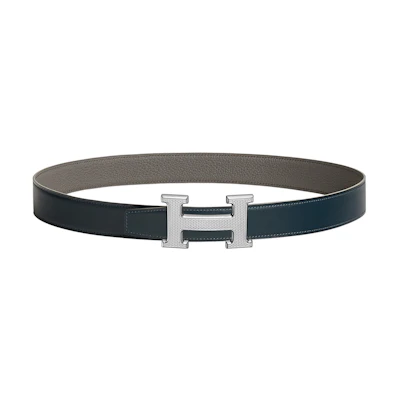 (Women) HERMES Reversible Leather Belt Deep Blue/Grey 3.2cm Simple Classic Design H064540CK05-H073967CABG090