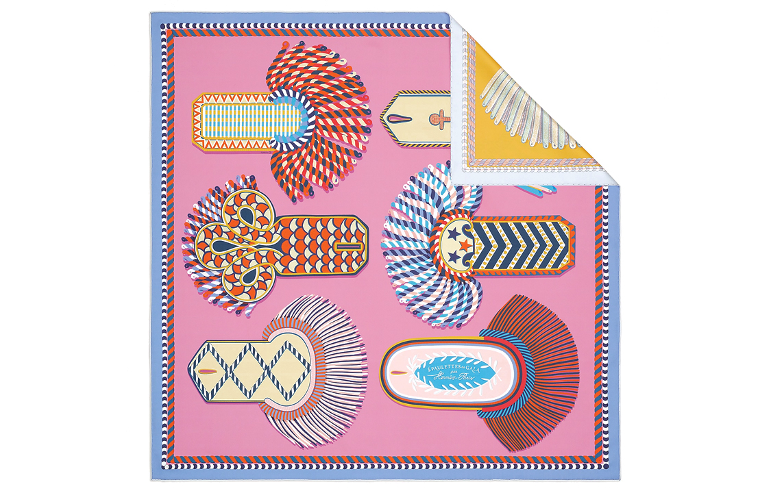 (Women) HERMES  Reversible Printed Silk Scarf Pink/Yellow. H903983S 07