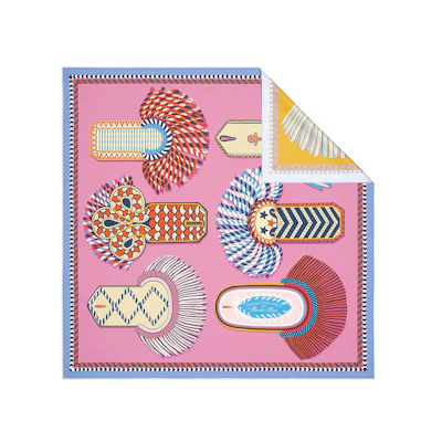 (Women) HERMES Reversible Printed Silk Scarf Pink/Yellow. H903983S 07