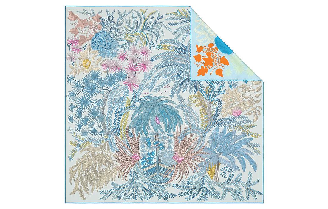 (Women) HERMES  Reversible Scarf with Dual-Sided Botanical Pattern Silk Design H903908S-02