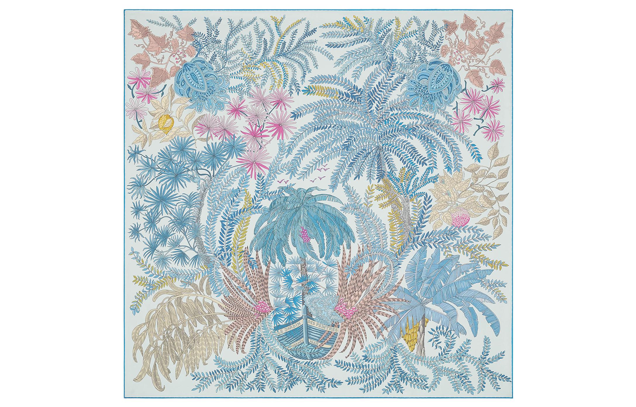 Lookbook (W) 에르메스 양면 식물 패턴 실크 디자인 리버시블 스카프 H903908S-02