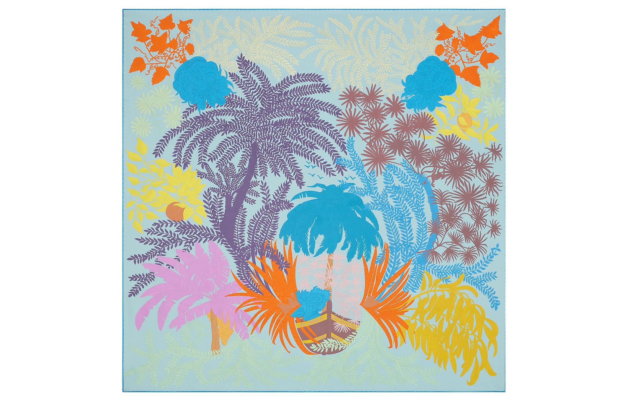 Shop (W) 에르메스 양면 식물 패턴 실크 디자인 리버시블 스카프 H903908S-02