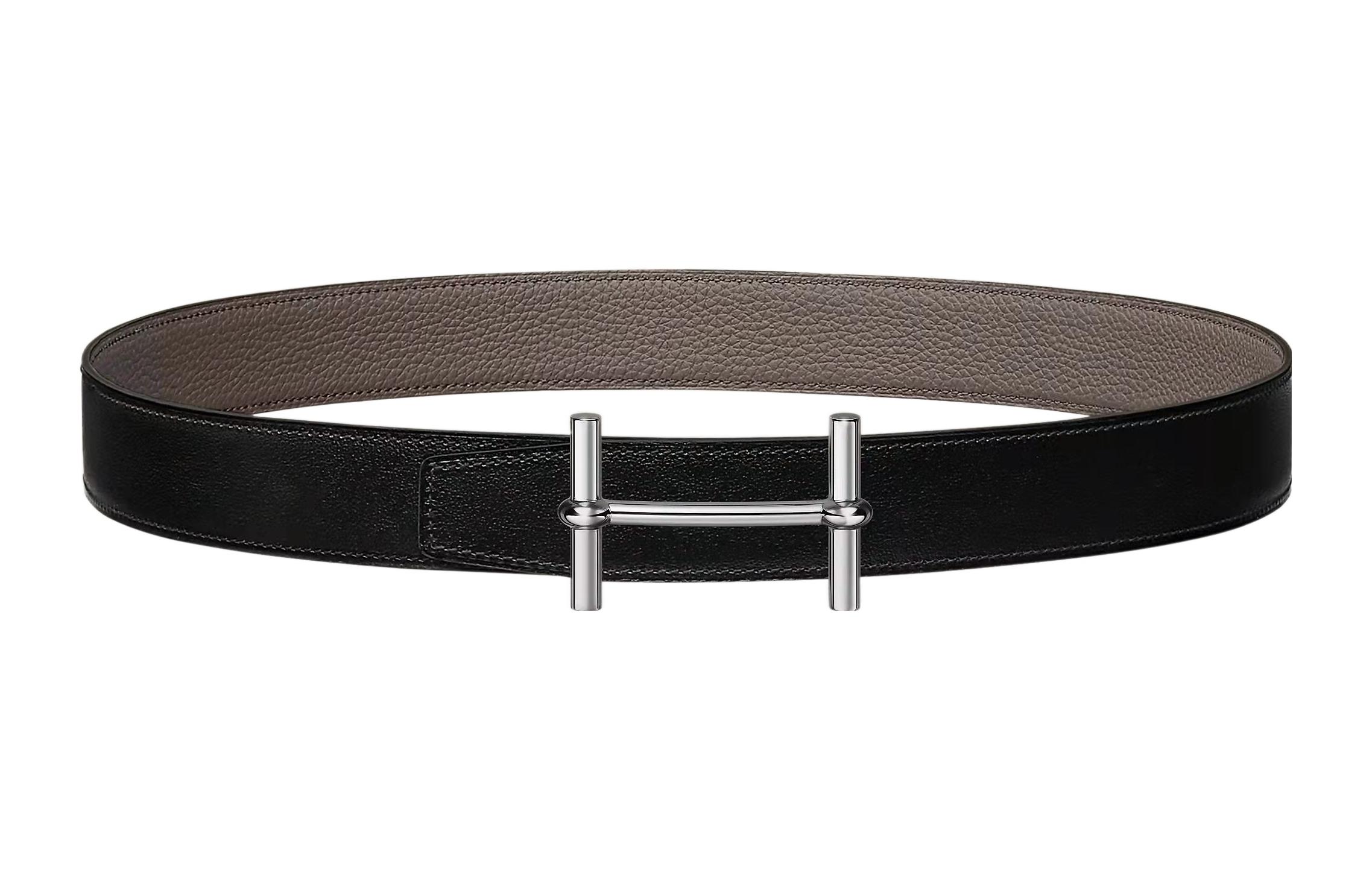 (Women) HERMES  Reversible Togo Leather Belt Black/Grey Silver Buckle 3.2cm. H077931CK05-H073967CAAC