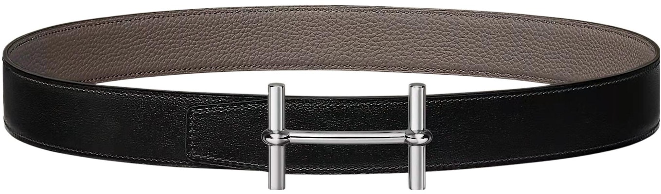 (W) 爱马仕可翻转Togo皮革腰带 黑/灰 银扣 3.2cm H077931CK05-H073967CAAC Buy (W) 爱马仕可翻转Togo皮革腰带 黑/灰 银扣 3.2cm H077931CK05-H073967CAAC