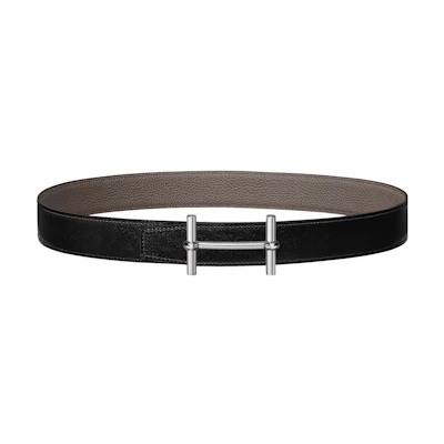 (Women) HERMES Reversible Togo Leather Belt Black/Grey Silver Buckle 3.2cm. H077931CK05-H073967CAAC