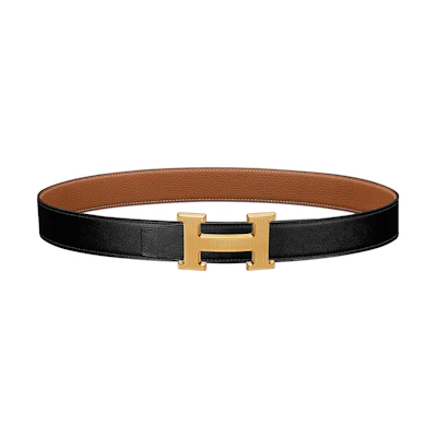 (Women) HERMES Reversible Togo Leather Belt Black/Brown Gold Buckle 3.2cm. H064540CC06-H073967CAAA105