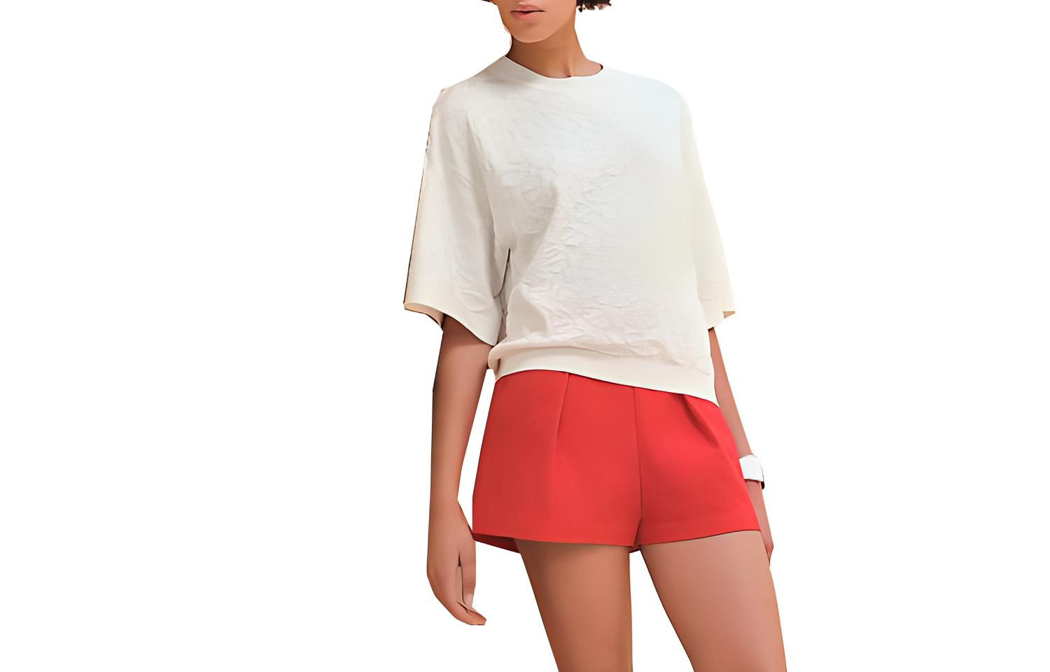 (Women) HERMES  Ribbed Knit Short-Sleeve T-Shirt Gray White H4E2649DC91