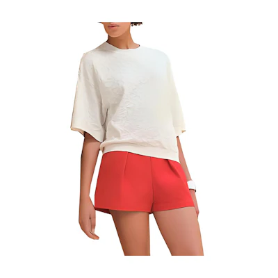 (Women) HERMES Ribbed Knit Short-Sleeve T-Shirt Gray White H4E2649DC91