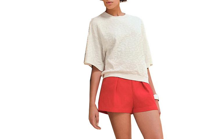 (Women) HERMES  Ribbed Knit Short-Sleeve T-Shirt Gray White H4E2649DC91 圖 2