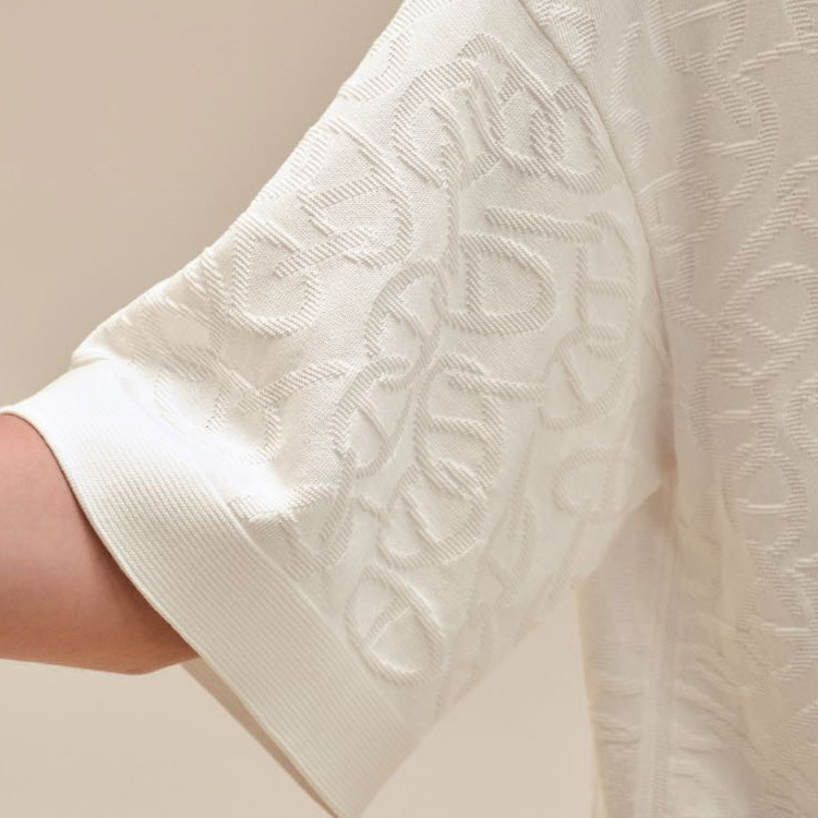 (Women) HERMES  Ribbed Knit Short-Sleeve T-Shirt Gray White H4E2649DC91 圖 4