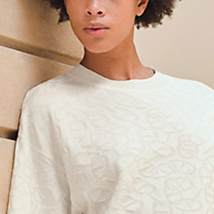 (Women) HERMES  Ribbed Knit Short-Sleeve T-Shirt Gray White H4E2649DC91 圖 5