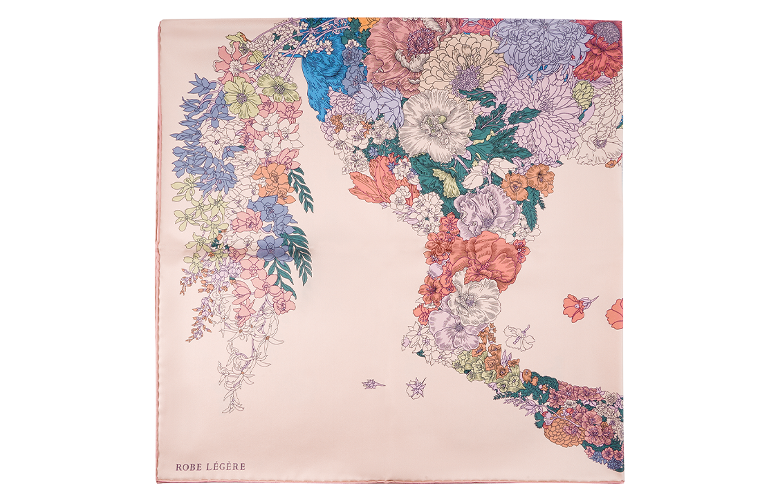 (Women) HERMES  Robe Legere Scarf "Light Floral Attire" Silk Scarf. H003904S-05