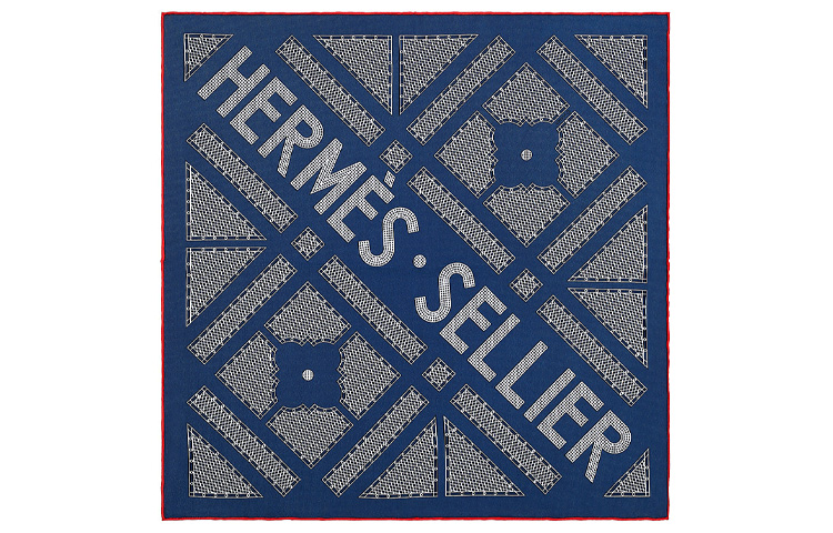 (Women) HERMES "Saddlery Maker" 45cm Scarf Marine/White Navy Blue/White. H892420S-14 圖 2