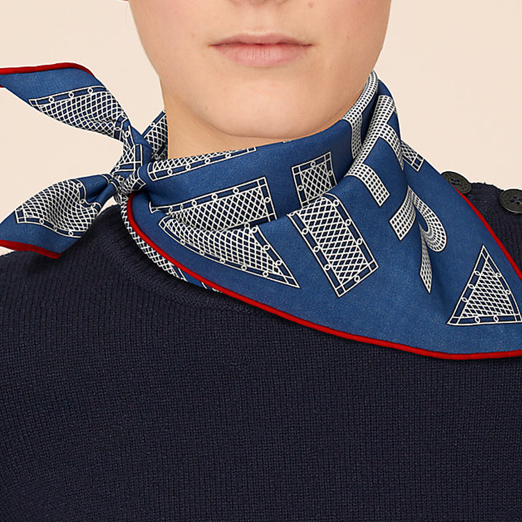 (Women) HERMES "Saddlery Maker" 45cm Scarf Marine/White Navy Blue/White. H892420S-14 圖 3