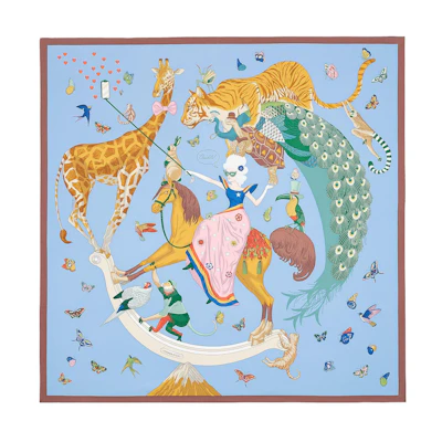 (Women) HERMES Scarf "Fairy Taking Selfie on Horseback". H003875S-02