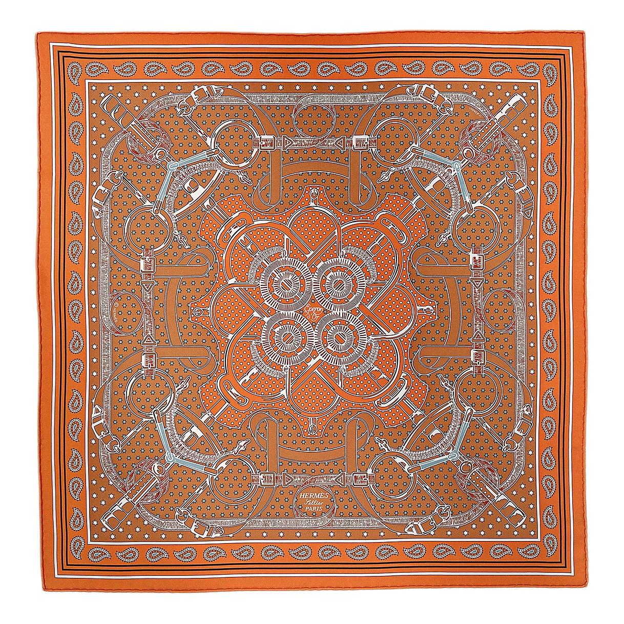 (Women) HERMES  Scarf "Gold Spur" Mulberry Silk in Orange H042977Sv12 圖 2