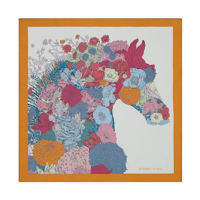 (Women) HERMES Scarf "Light Floral Detail" Honey/White/Pink Silk Accessory H893936S-11