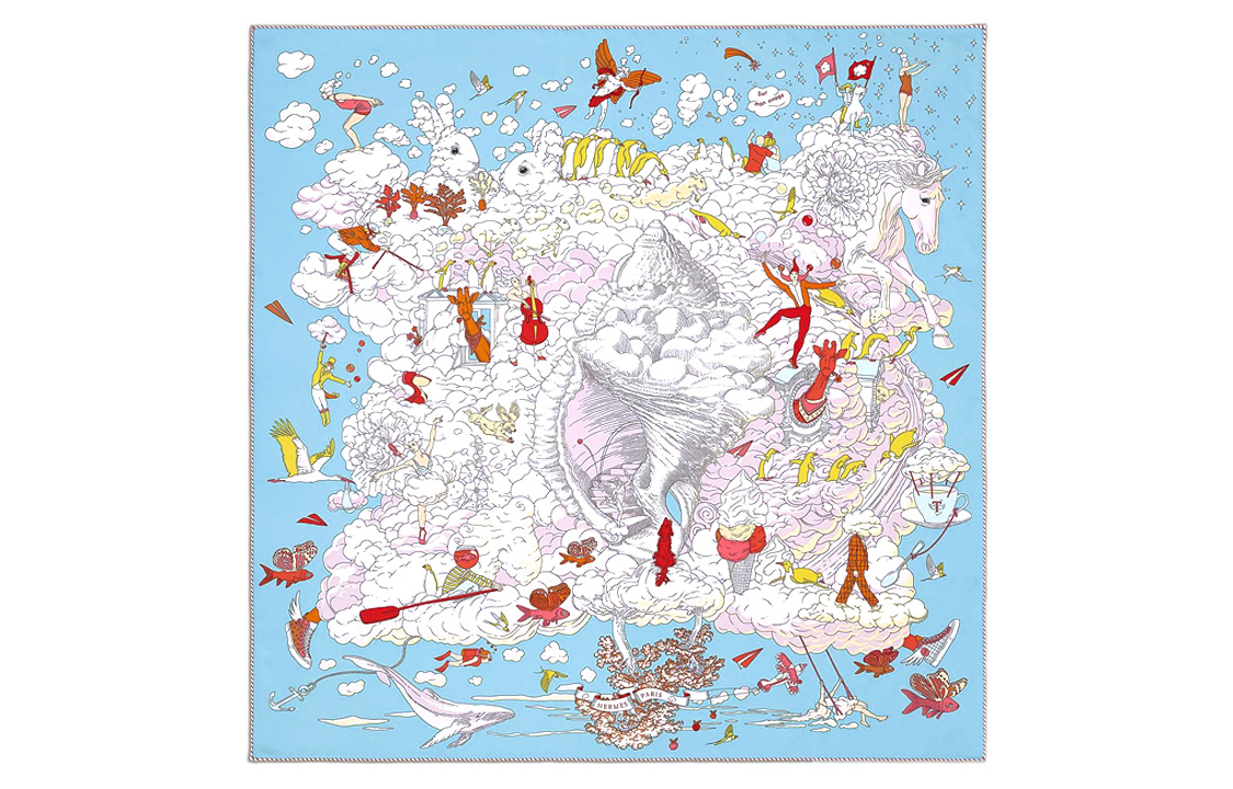 (Women) HERMES  Scarf Blue/White - Stylish, Elegant, Versatile Accessory H003900S 13